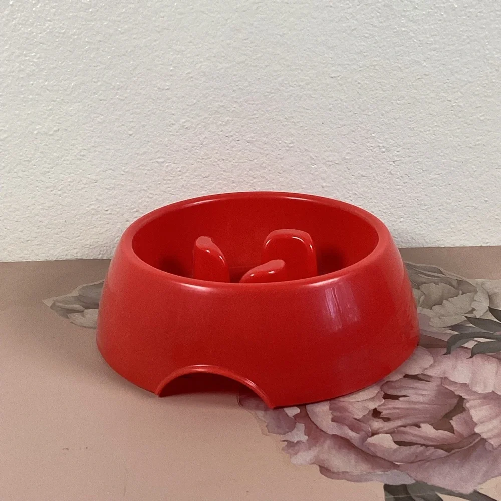 Red plastic dog bowl NWOT